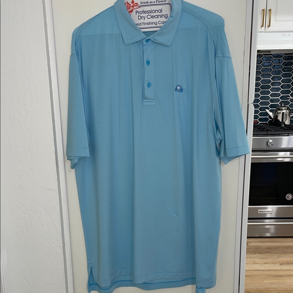 Peter Millar Summer comfort Men's Light Blue & White Stripe Polo Shirt | XL